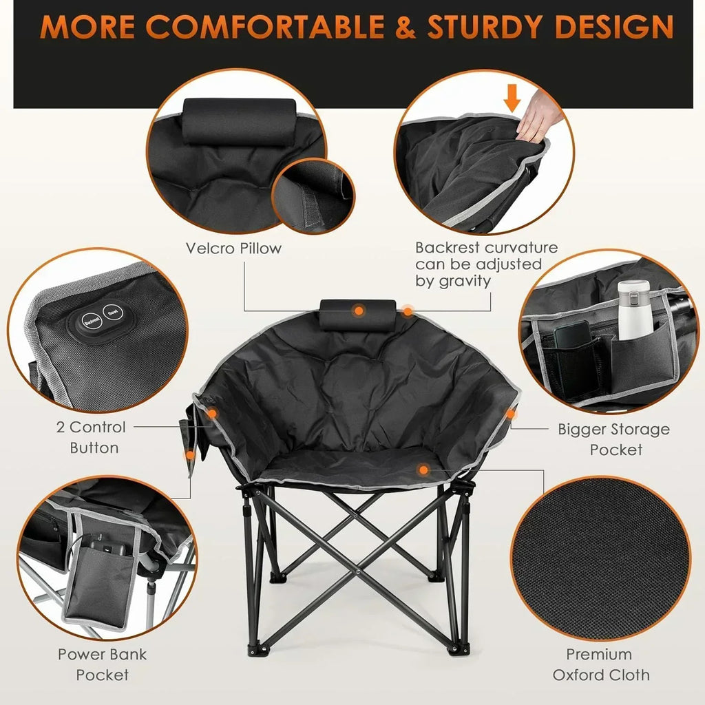 Heated Camping Chair Extra Large Heated Chair Outdoor Sports Chair with 3 Heat Levels on Back wourant