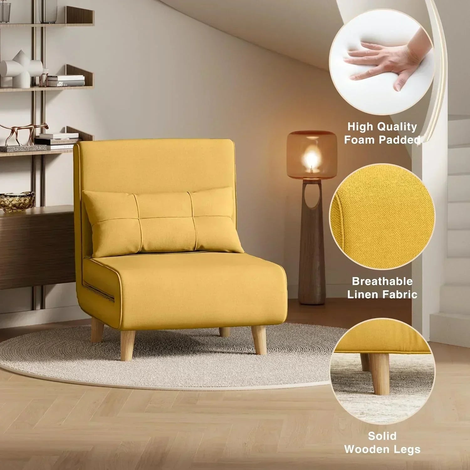 3-in-1 sleeper chair bed convertible chair bed futon sofa with adjustable backrest wourant