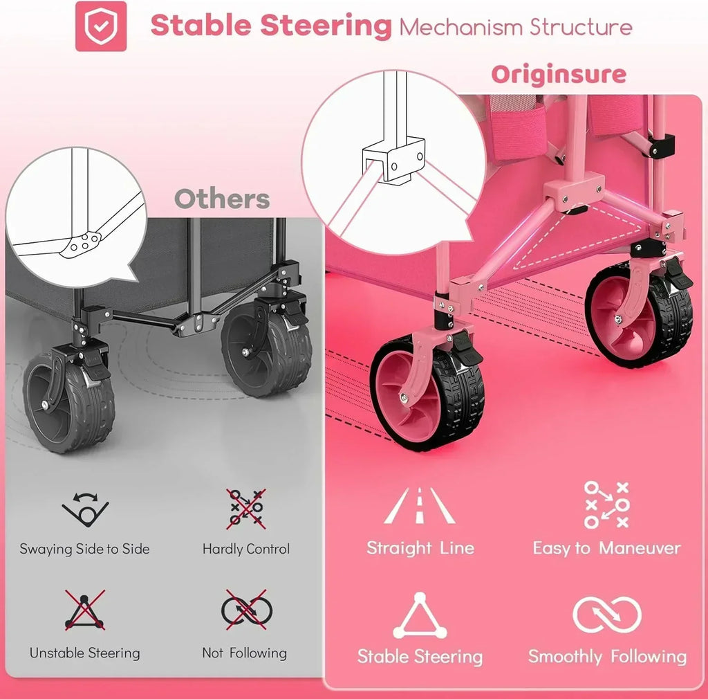 38" long foldable four-wheel stroller 460 lb capacity 220 liter folding beach stroller wourant