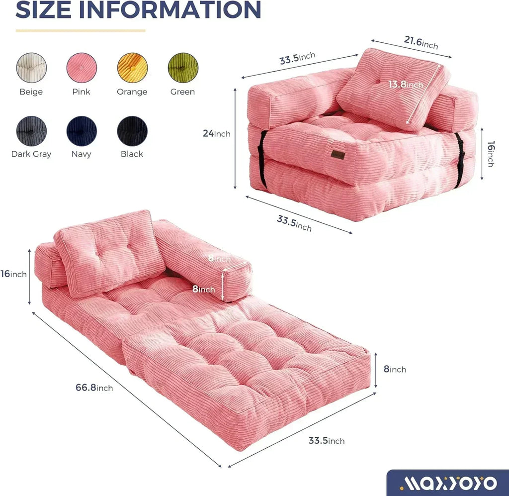 Folding Sofa Bed L-Shaped Convertible Sofa Bed with Armrests and Pillows wourant