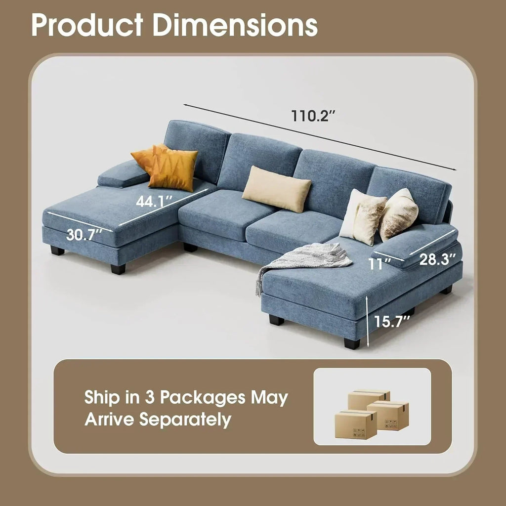 Furmax Sectional Couches for Living Room U-Shaped Sofa Couch Linen Fabric 4 Seat Sofa Set wourant