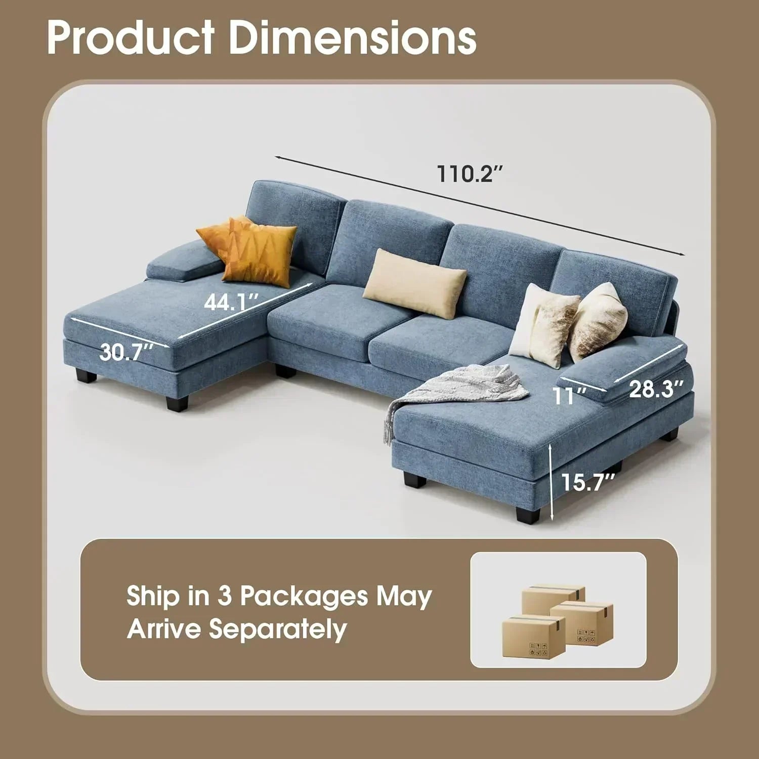 Furmax Sectional Couches for Living Room U-Shaped Sofa Couch Linen Fabric 4 Seat Sofa Set wourant