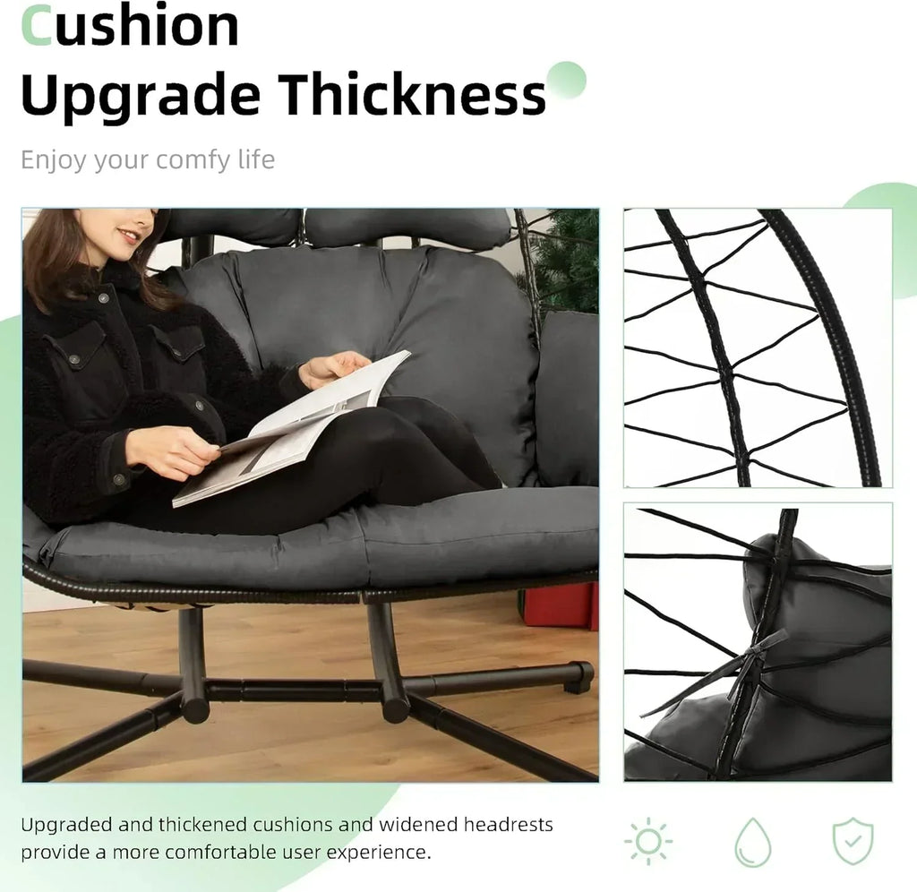 Double Egg Chair wth Stand Hammock Swing Chair Foldable Hanging Loveseat UV Resistant wourant