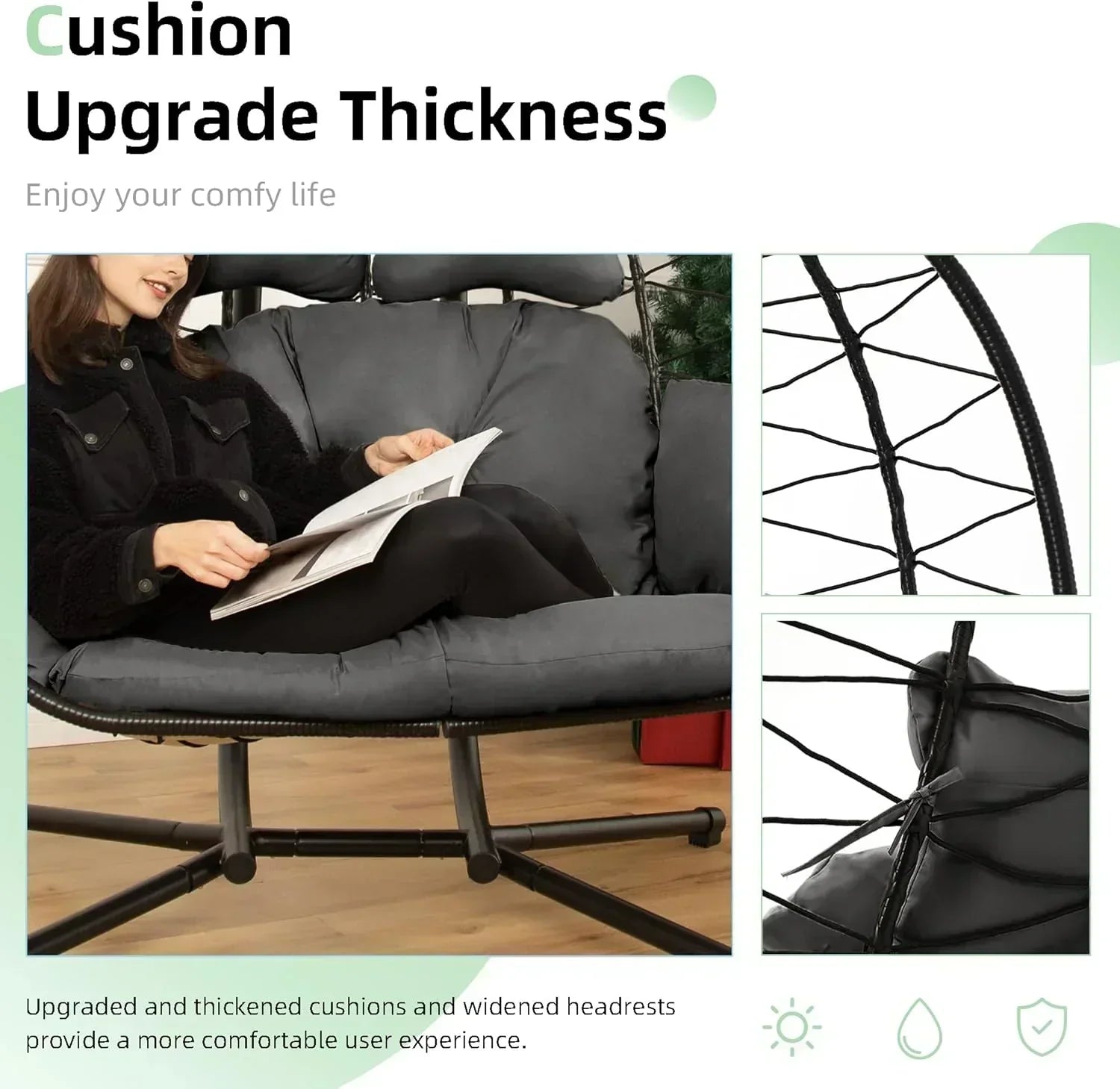 Double Egg Chair wth Stand Hammock Swing Chair Foldable Hanging Loveseat UV Resistant wourant