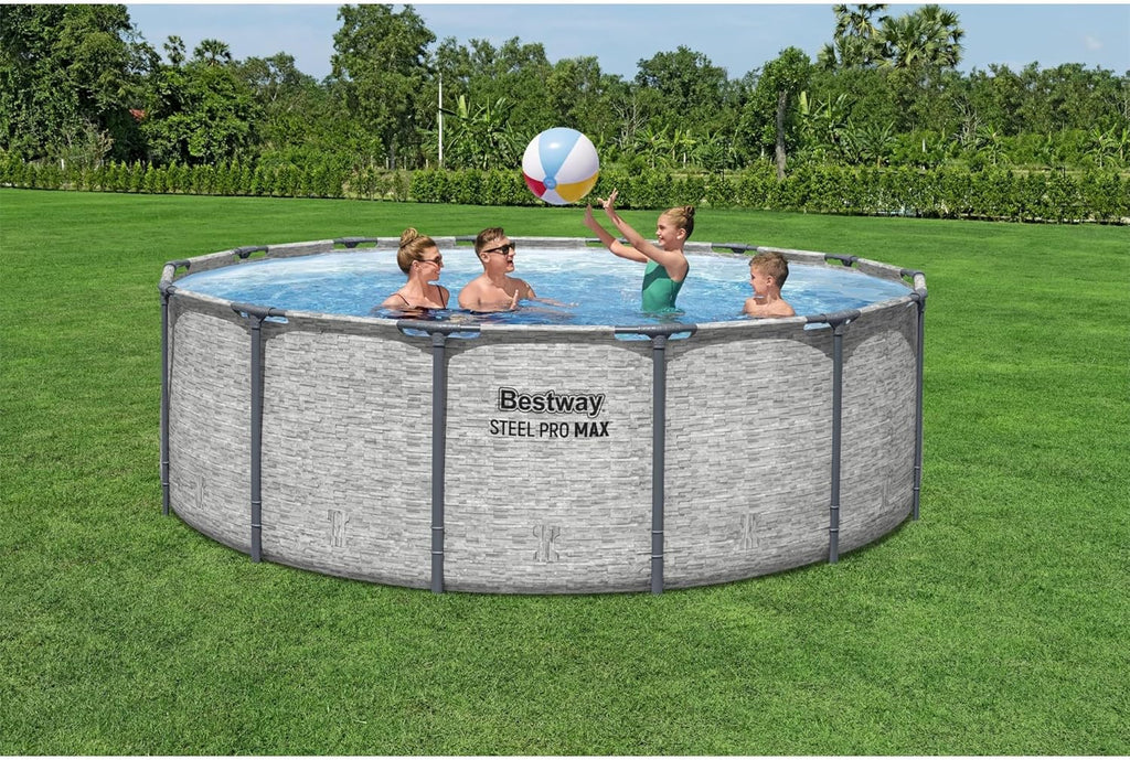 Steel Pro MAX 14 Foot x 48 Inch Round Metal Frame Above Ground Outdoor Swimming Pool Set wourant
