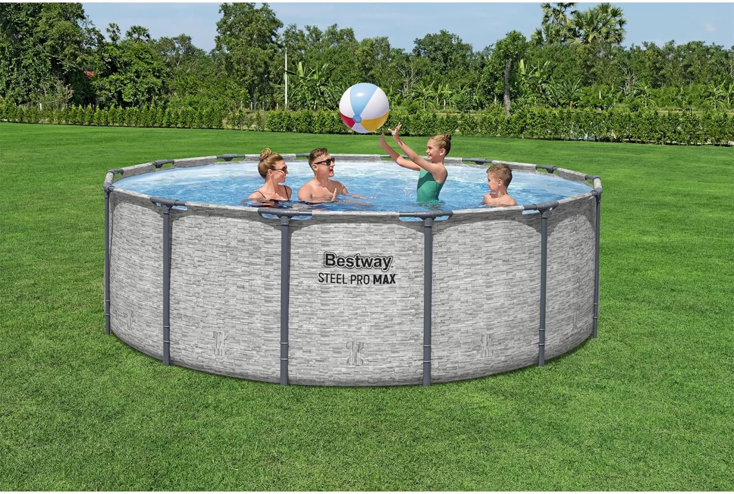 Steel Pro MAX 14 Foot x 48 Inch Round Metal Frame Above Ground Outdoor Swimming Pool Set wourant