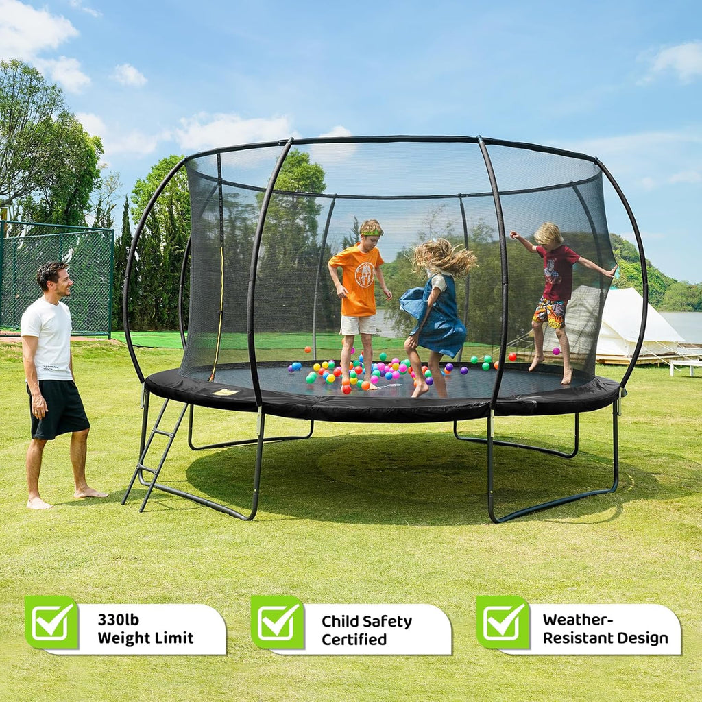 Gigu 10FT 12FT 14FT Recreational Trampolines with Enclosure Net and Ladder Anti-Rust Coating wourant