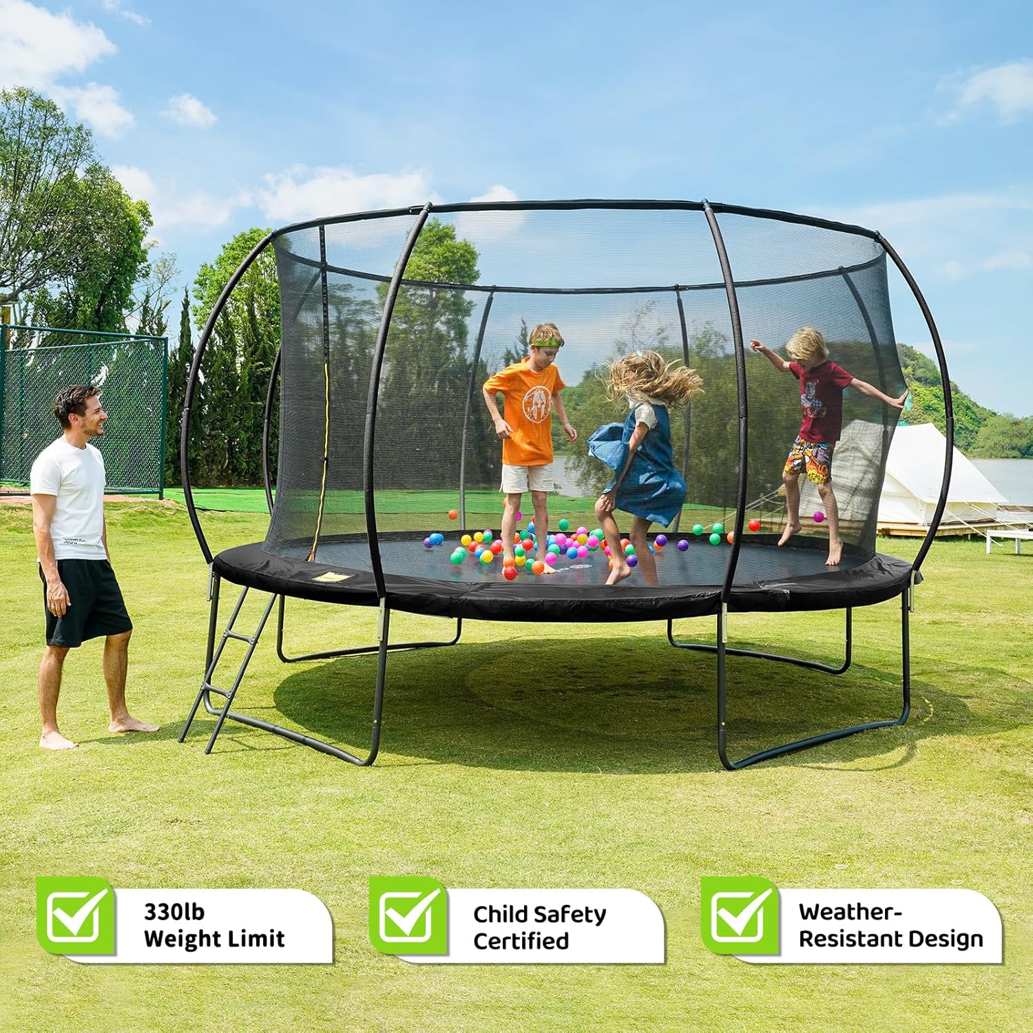 Gigu 10FT 12FT 14FT Recreational Trampolines with Enclosure Net and Ladder Anti-Rust Coating wourant