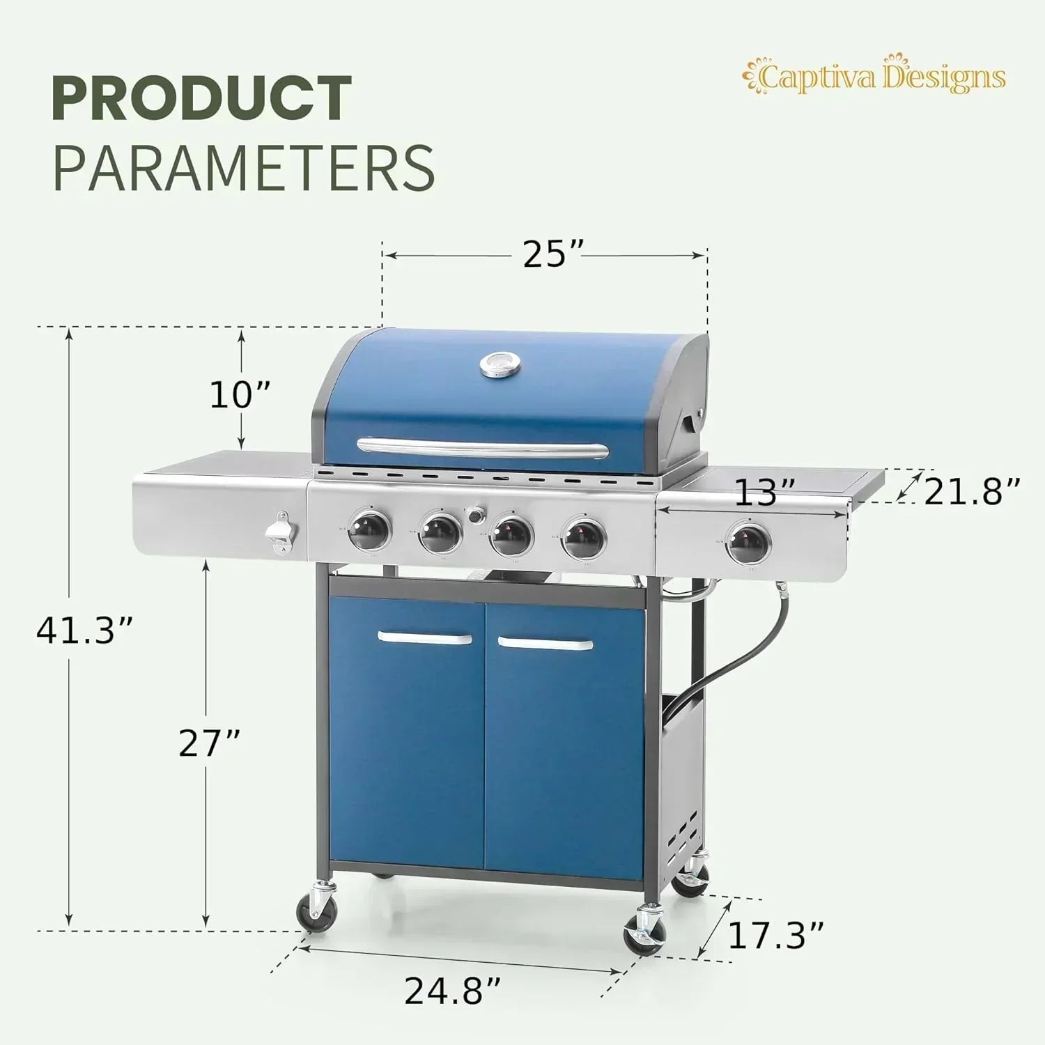 Captiva Designs 4-Burner Propane Gas BBQ Grill Side Burner Porcelain-Enameled Cast Iron Grates wourant