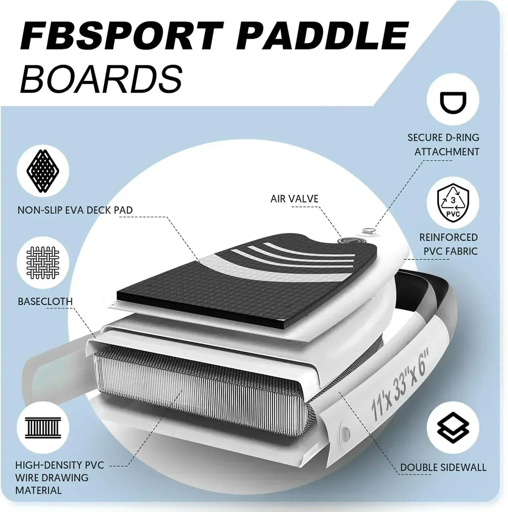 FBSPORT 11' Premium Stand Up Paddle Board Yoga Board with Durable SUP Accessories Carry Bag wourant
