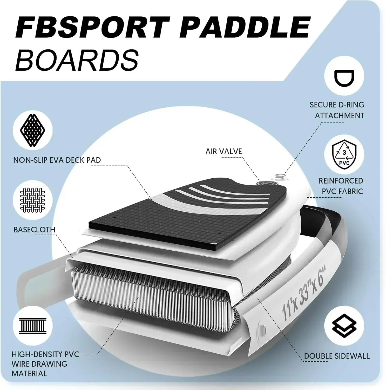 FBSPORT 11' Premium Stand Up Paddle Board Yoga Board with Durable SUP Accessories Carry Bag wourant