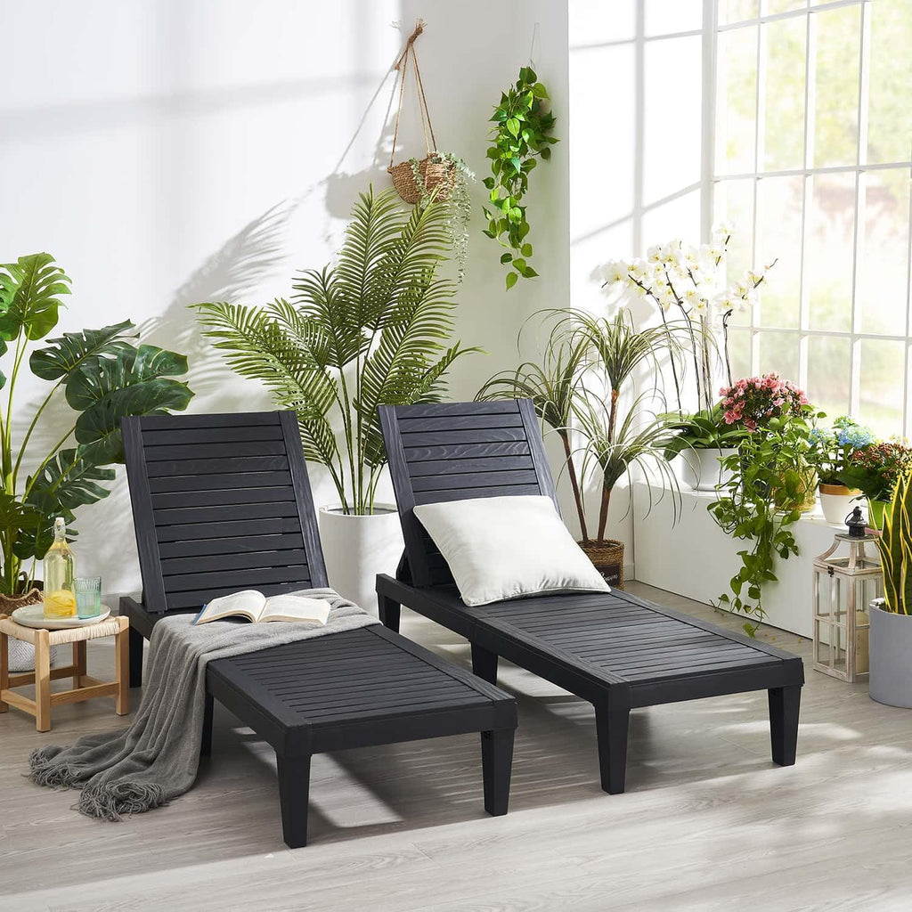 Patio Chairs Black Chaise Lounge Chair Outdoor 5-Position Adjustable Sun Tanning Chair wourant