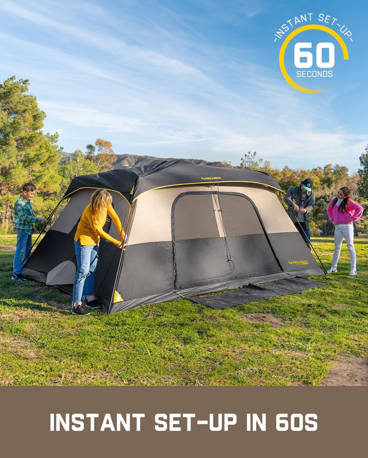 Portable camping tent for 4/6/8/10 people with instant cabin and rainproof and windproof wourant
