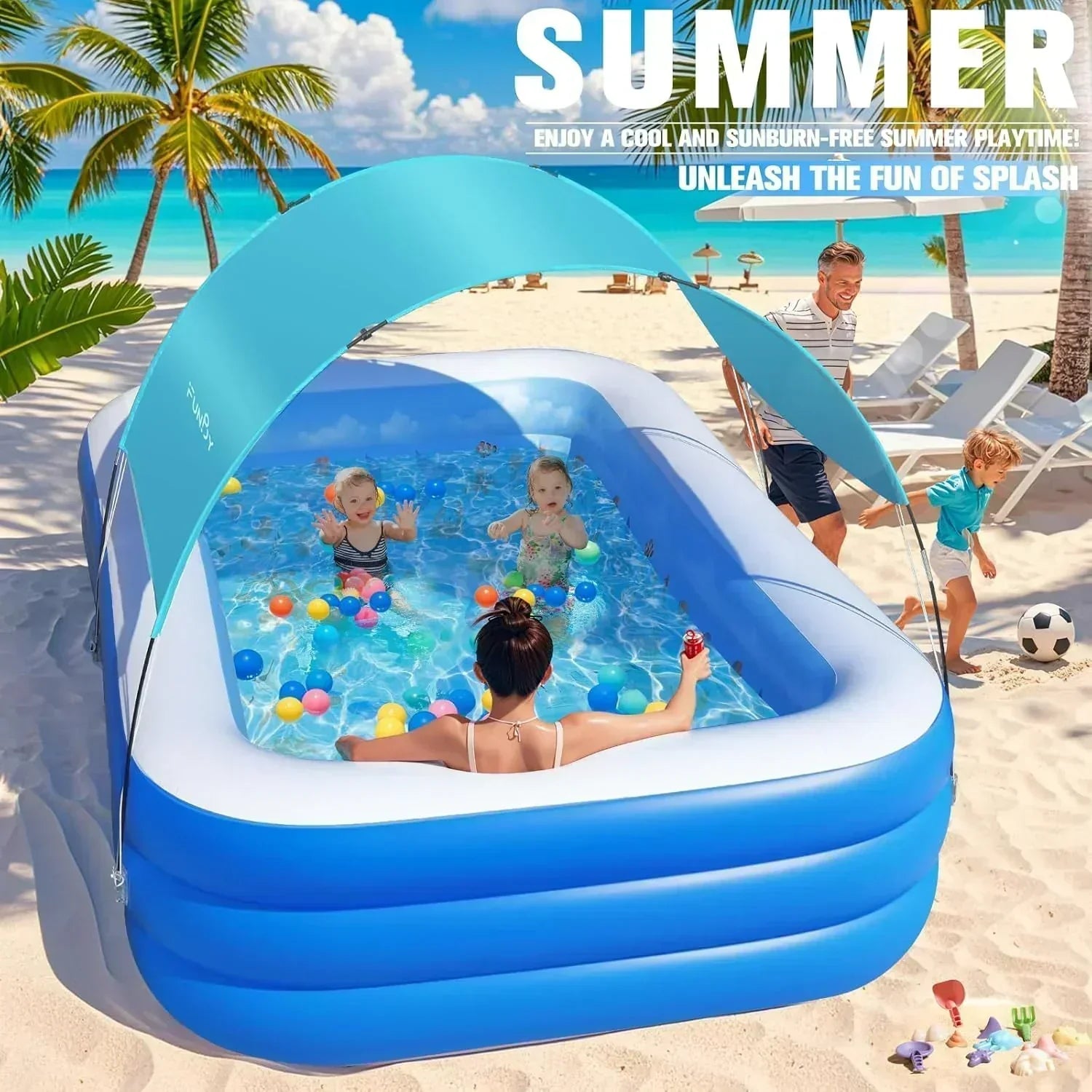 Inflatable Pool with Canopy Upgraded Inflatable Swimming Pool Large Inflatable Blow up Pools wourant