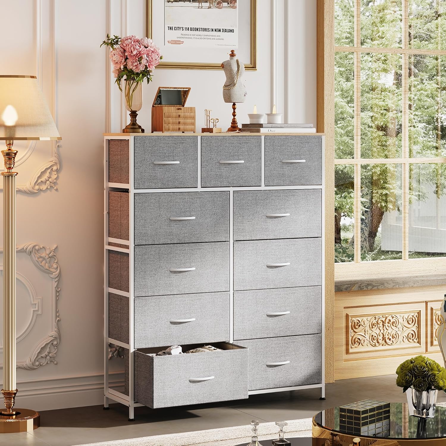 Storage Organizer Unit 11 Fabric Bins Storage Drawers Organizer Steel Frame Tall Storage Tower wourant