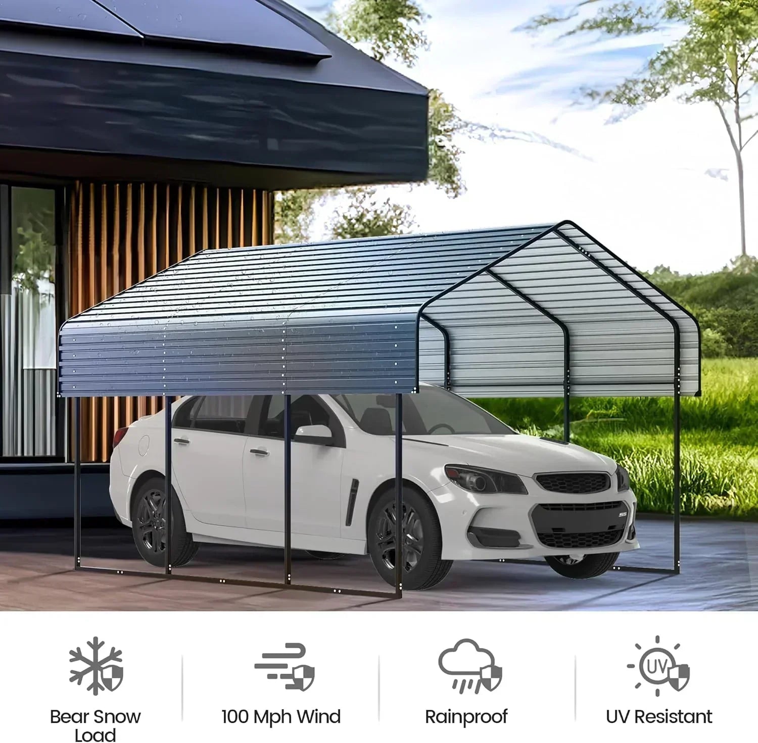 10'x15' Heavy Duty Metal Carport Outdoor Garage Car Shelter Shade with Heavier Frame wourant