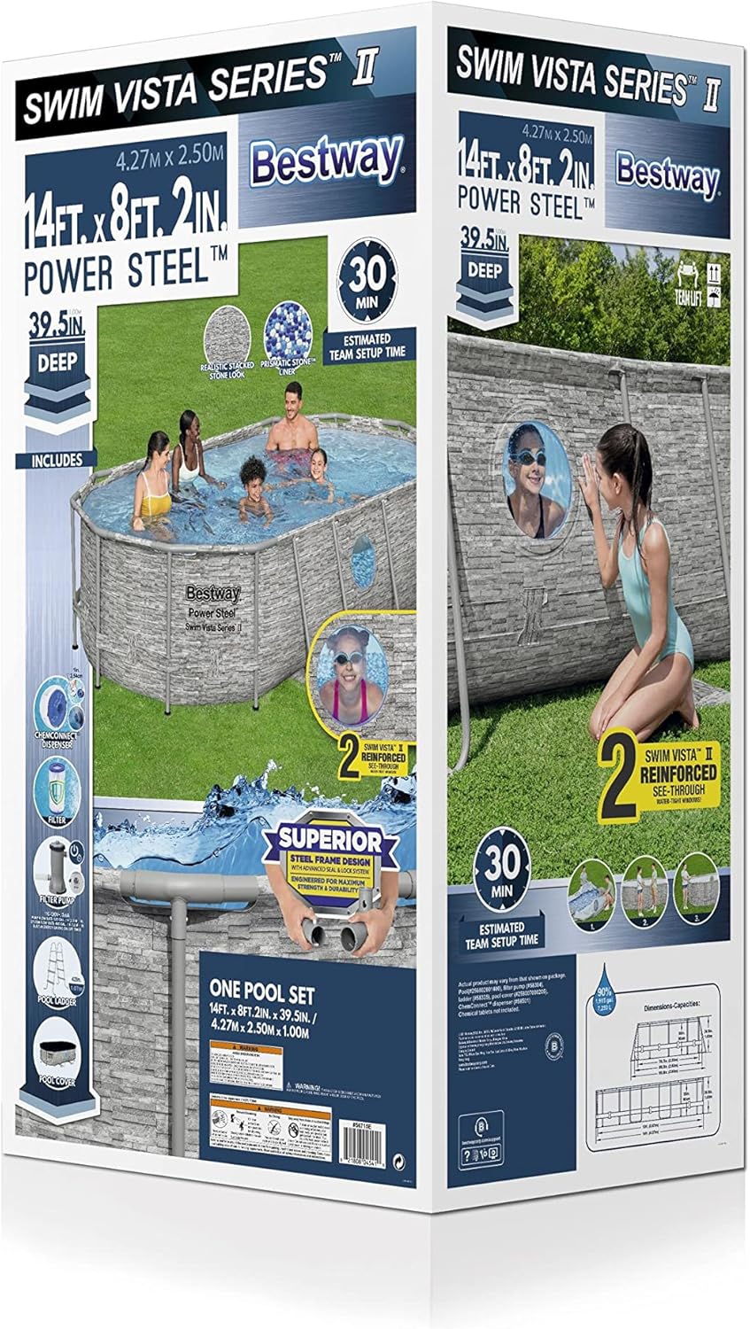 Power Steel 14' x 8'2" x 39.5" Oval Above Ground Pool Set Includes 530gal Filter Pump Ladder wourant