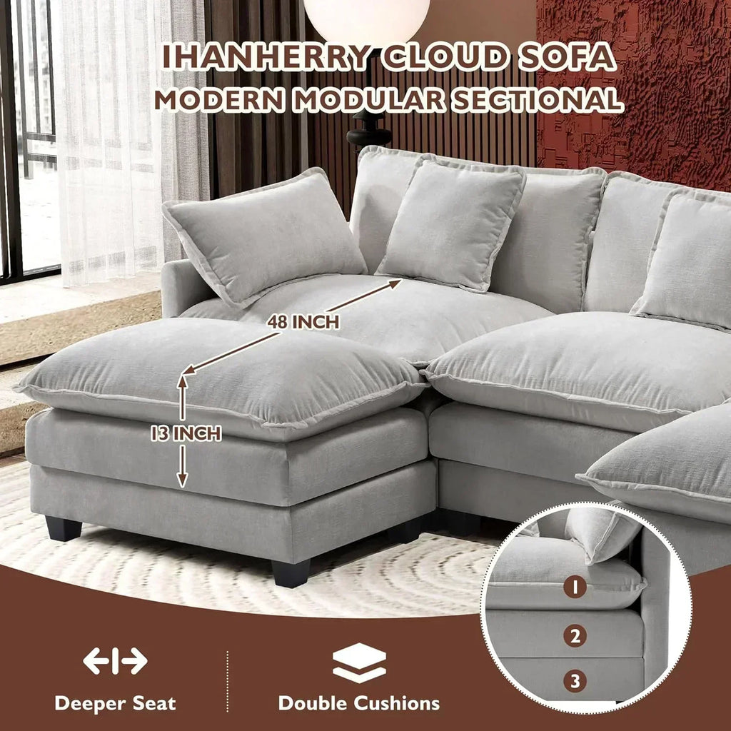 ihanherry 146-inch U-shaped modern sofa modular area cloud sofa wourant