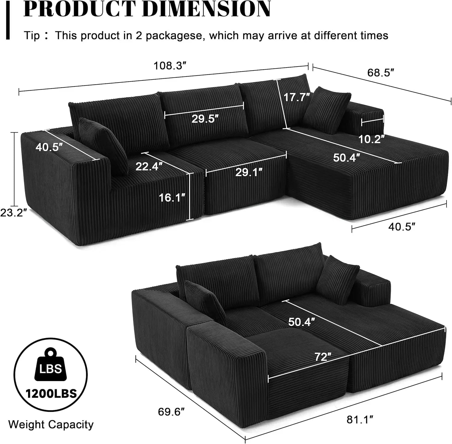 108-inch modular sofa cloud modular sofa with deep seat and reclining chair upholstered sofa wourant