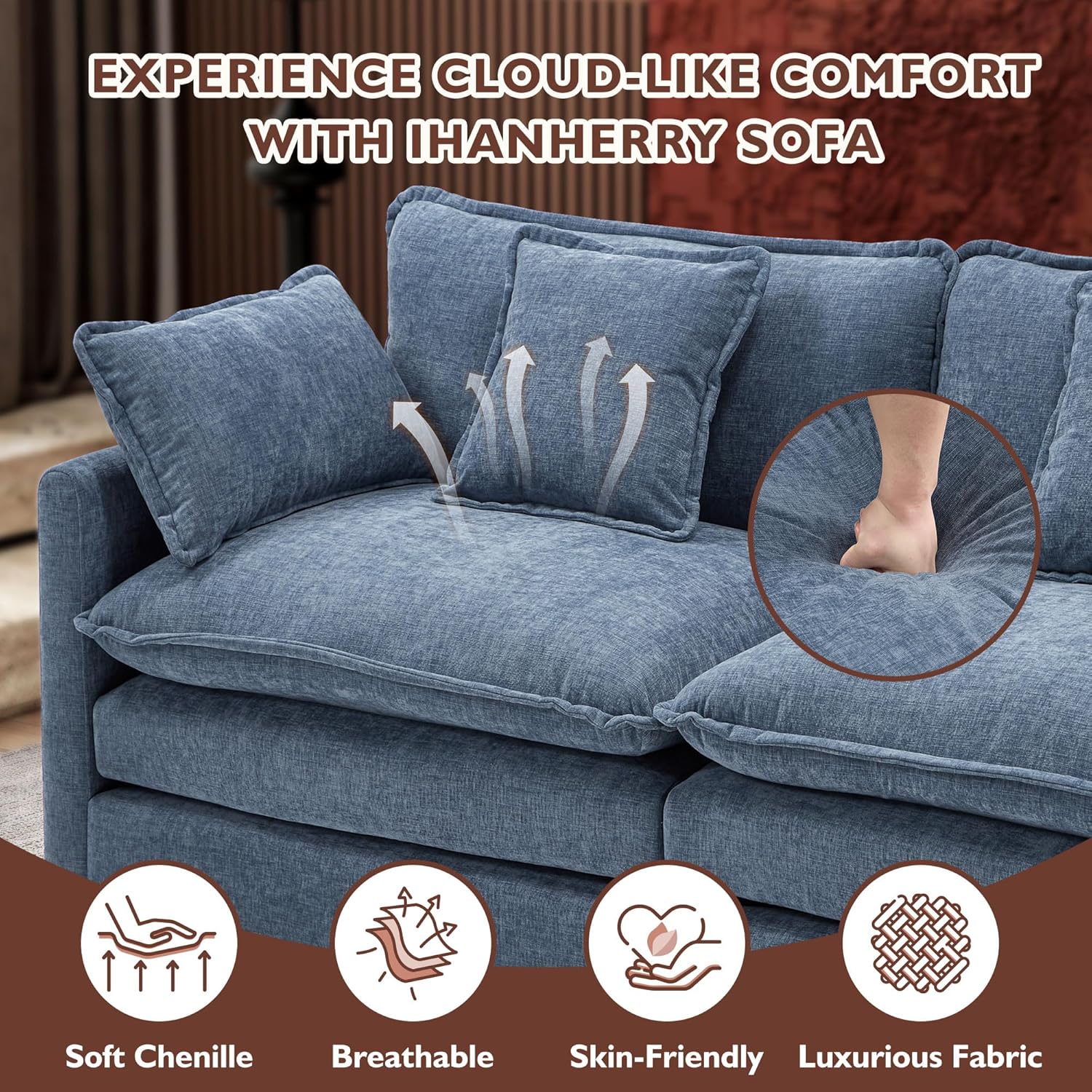 111.4 Inch L Shaped Modern Sofa Modular Cloud Sofa with Ottoman 4 Seater Chenille Deep Seat Sofa wourant