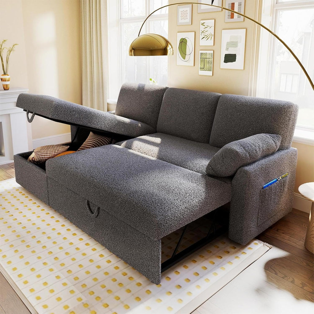 VanAcc Sofa Bed Sleeper Sofa with Storage Chaise 2 in 1 Pull Out Couch Living Room wourant