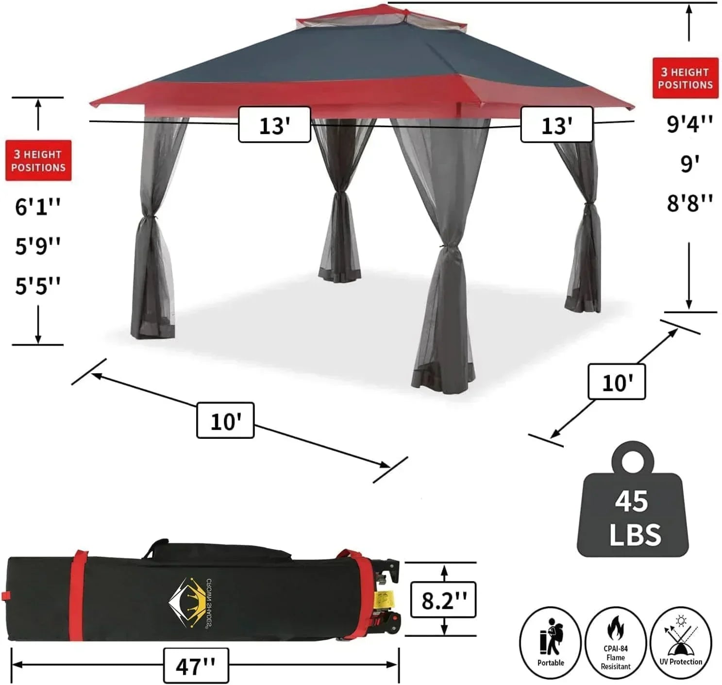 CROWN SHADES 13x13 Pop Up Gazebo Canopy Tent Gazebos on Clearance Outdoor Gazebo wourant