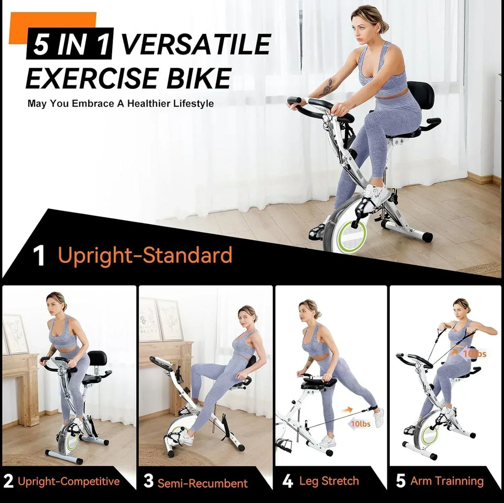 Foldable Exercise Bike Stationary Bikes  5 IN 1 Indoor Workout Cycling Bike Quiet Magnetic Resistance wourant
