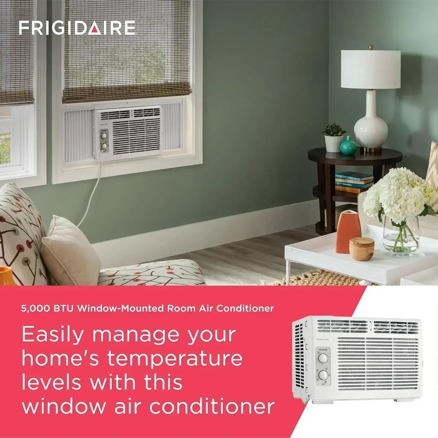 Frigidaire 5,000 BTU Window Air Conditioner Remote Control Cools Up to 150 Sq. Ft. Quiet Operation wourant