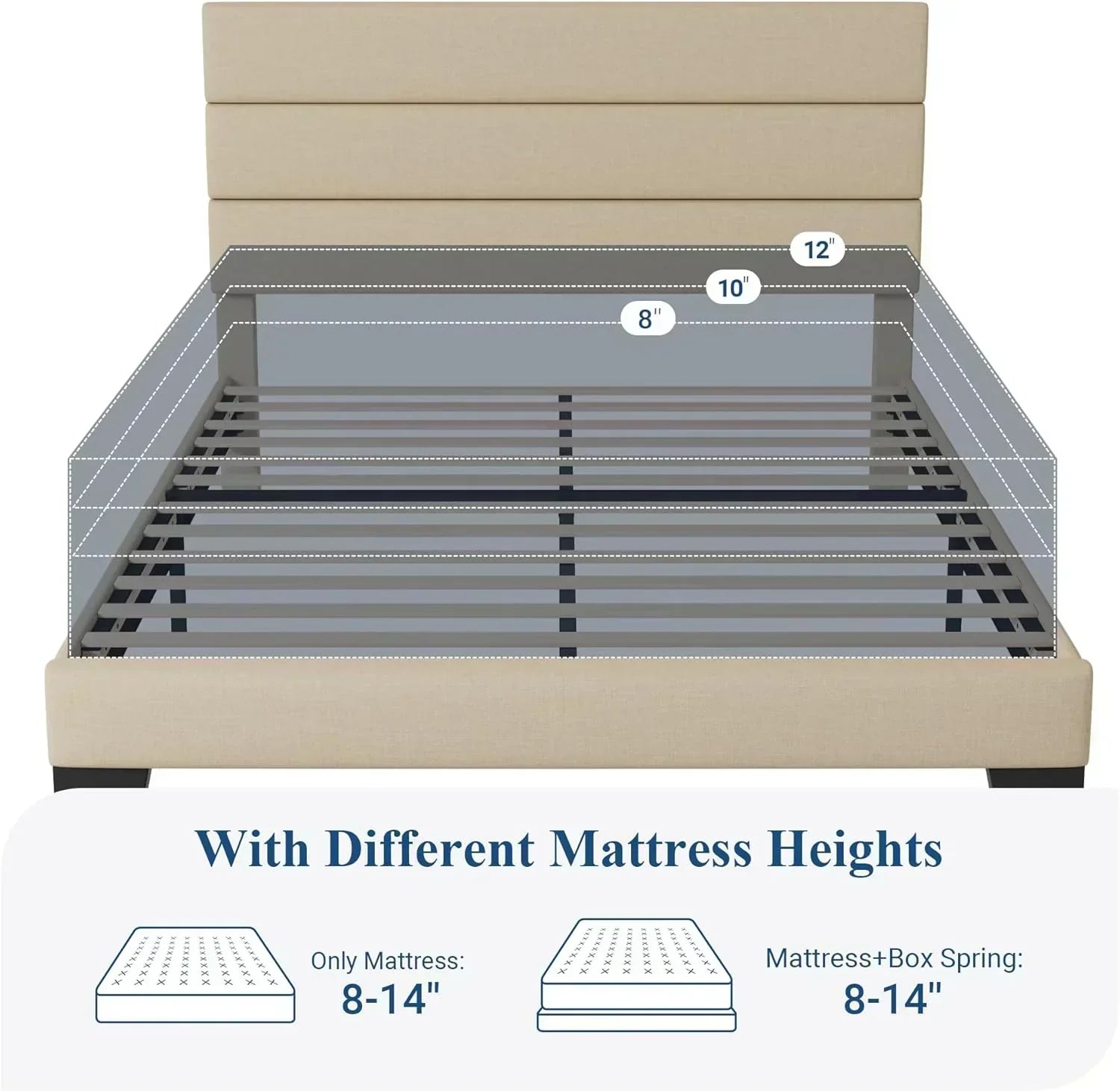 Allewie King size platform bed frame with velvet upholstered headboard and planks wourant
