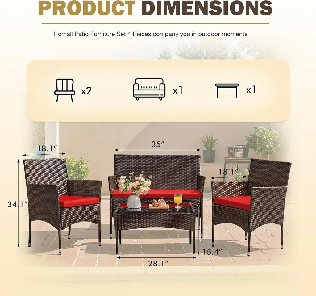 4 piece outdoor patio furniture set rattan chair wicker set wourant