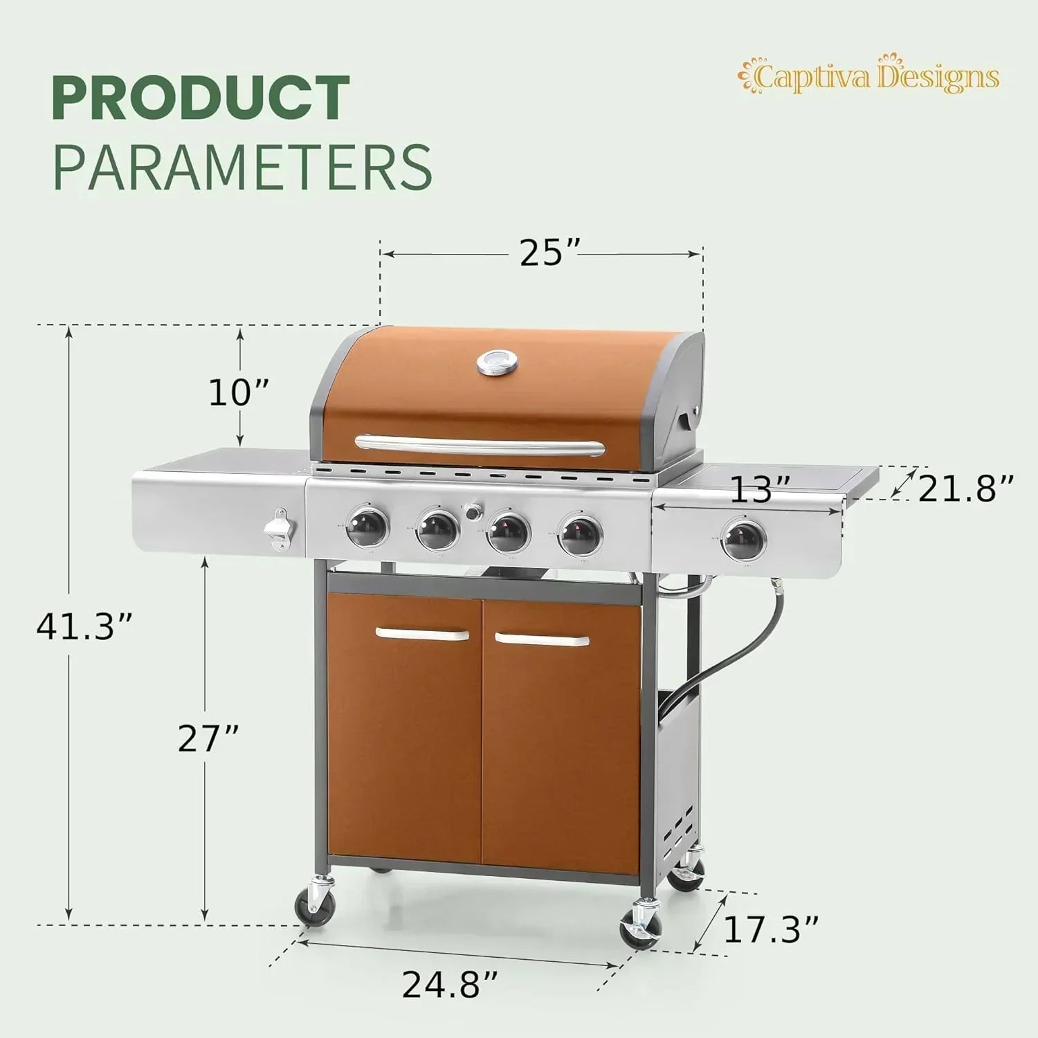 Captiva Designs 4-Burner Propane Gas BBQ Grill Side Burner Porcelain-Enameled Cast Iron Grates wourant