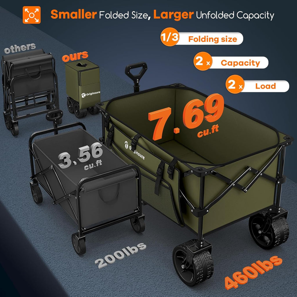 38" long foldable four-wheel stroller 460 lb capacity 220 liter folding beach stroller wourant