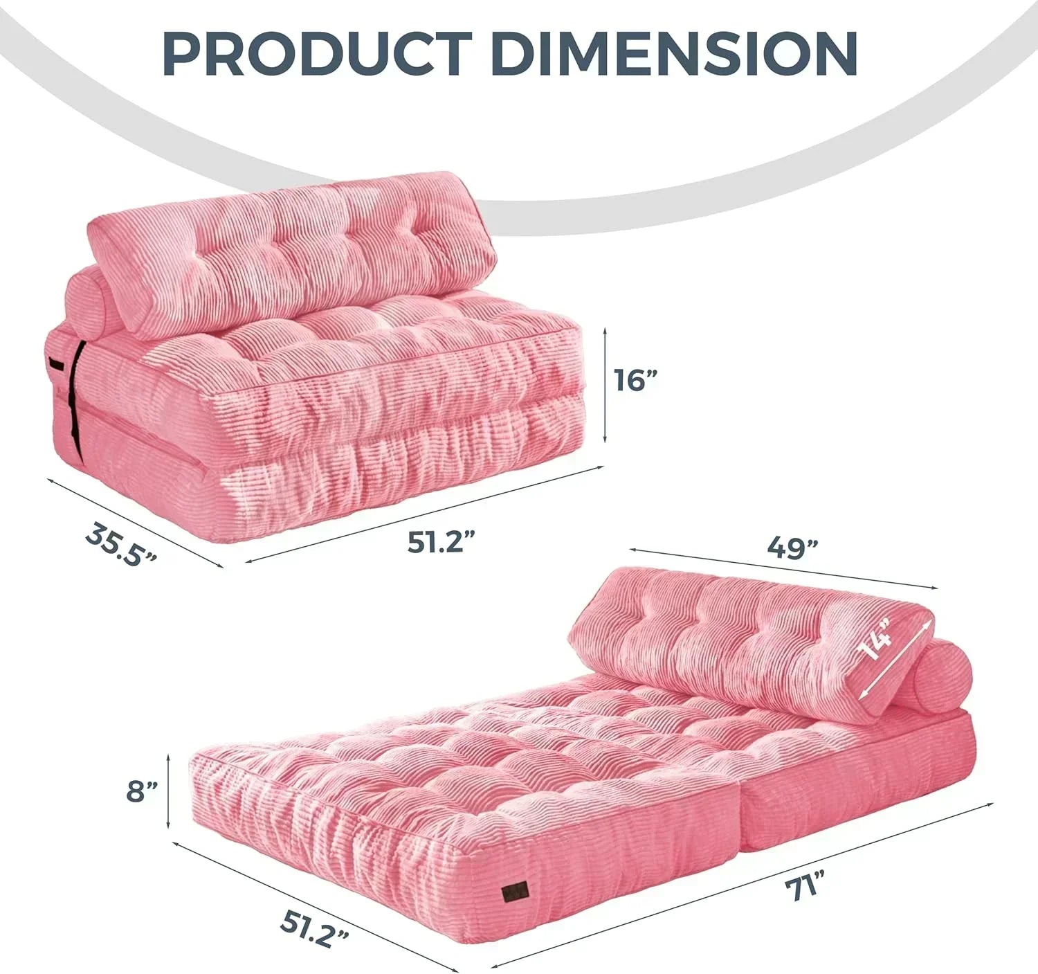 MAXYOYO Folding Sofa Bed Convertible Sleeper Chair with Pillow Foldable Mattress with Back Support wourant