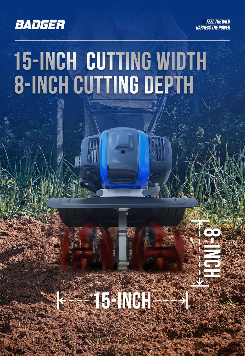 Garden Tiller 53cc Mini Cultivator 15 inch Powerful Liftable Booster Rod Tilling Tool wourant
