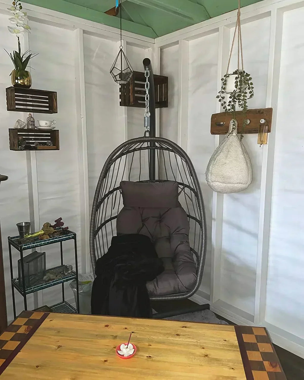 Yechen Indoor Outdoor Egg Hanging Chair Stand Patio Wicker Swing Egg Chair Swinging Chair wourant