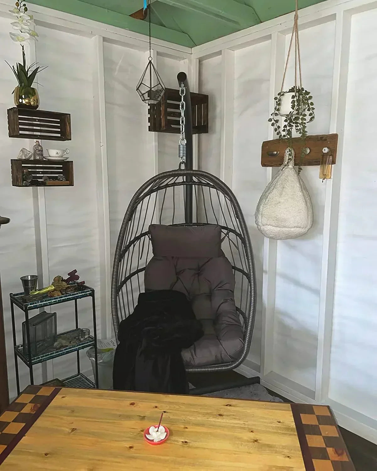 Yechen Indoor Outdoor Egg Hanging Chair Stand Patio Wicker Swing Egg Chair Swinging Chair wourant