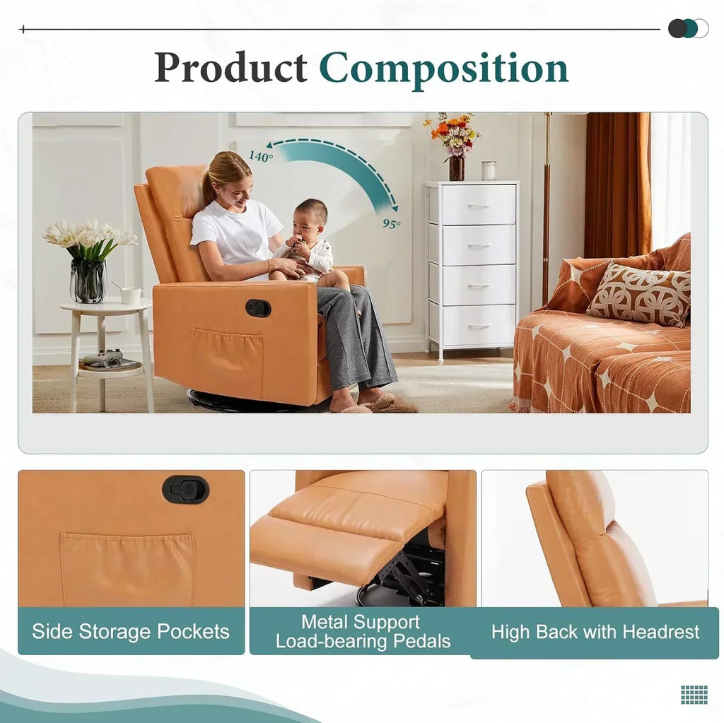 Swivel high-back rocking chair with footrest padded glider baby chair with comfortable deep seat wourant