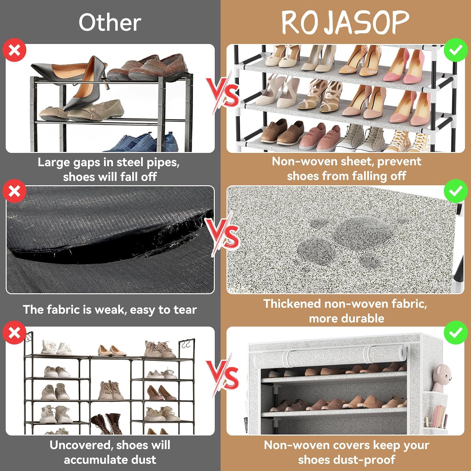 ROJASOP 10 Tier Shoe Rack with Covers Large Capacity Stackable Tall Shoe Shelf Storage wourant