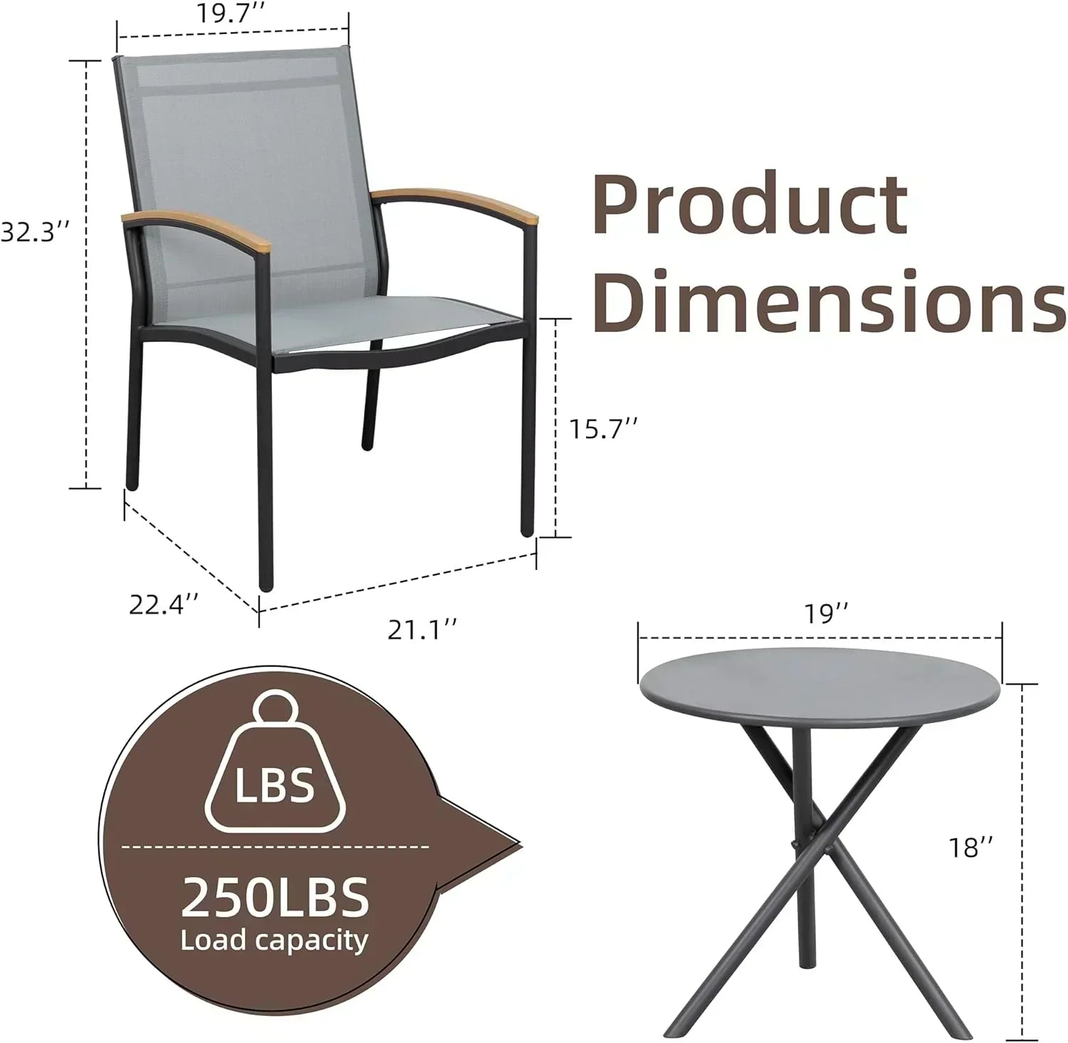 Shintenchi 3 Pieces Patio Bistro Sets Outdoor Textilene Fabric Conversation Bistro Set wourant