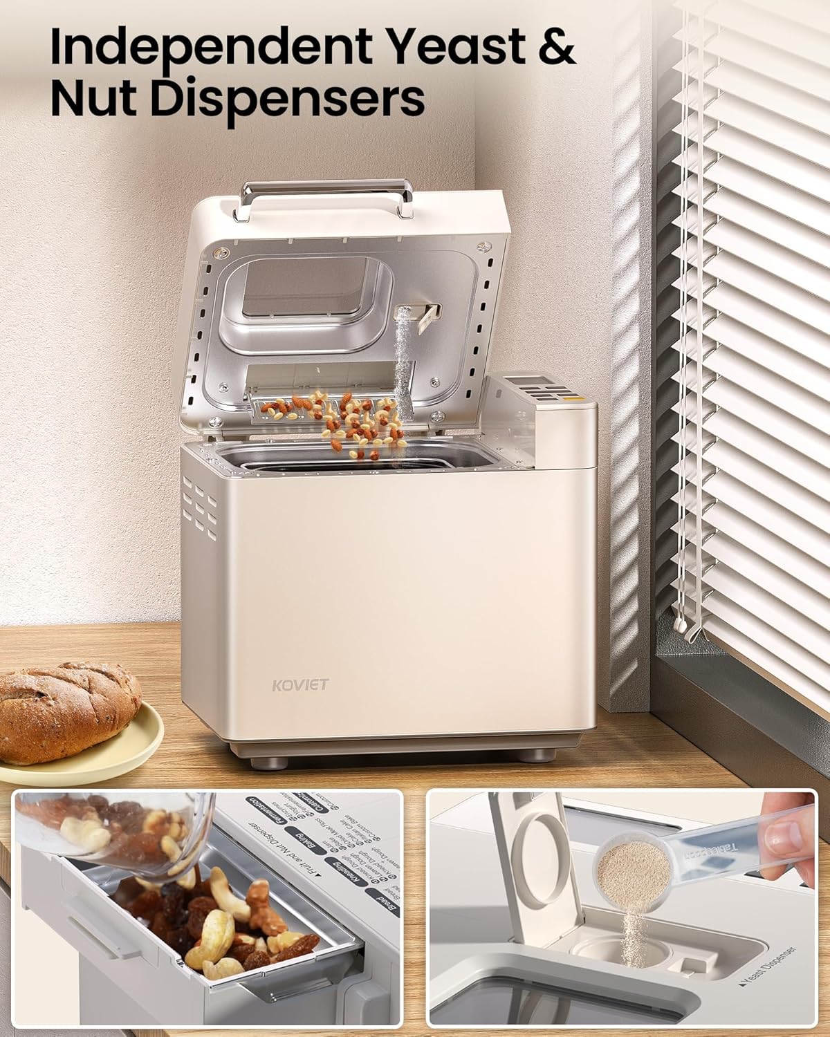 25-in-1 Bread Maker with Automatic Dual Dispenser 2-Pound Stainless Steel Bread Maker wourant