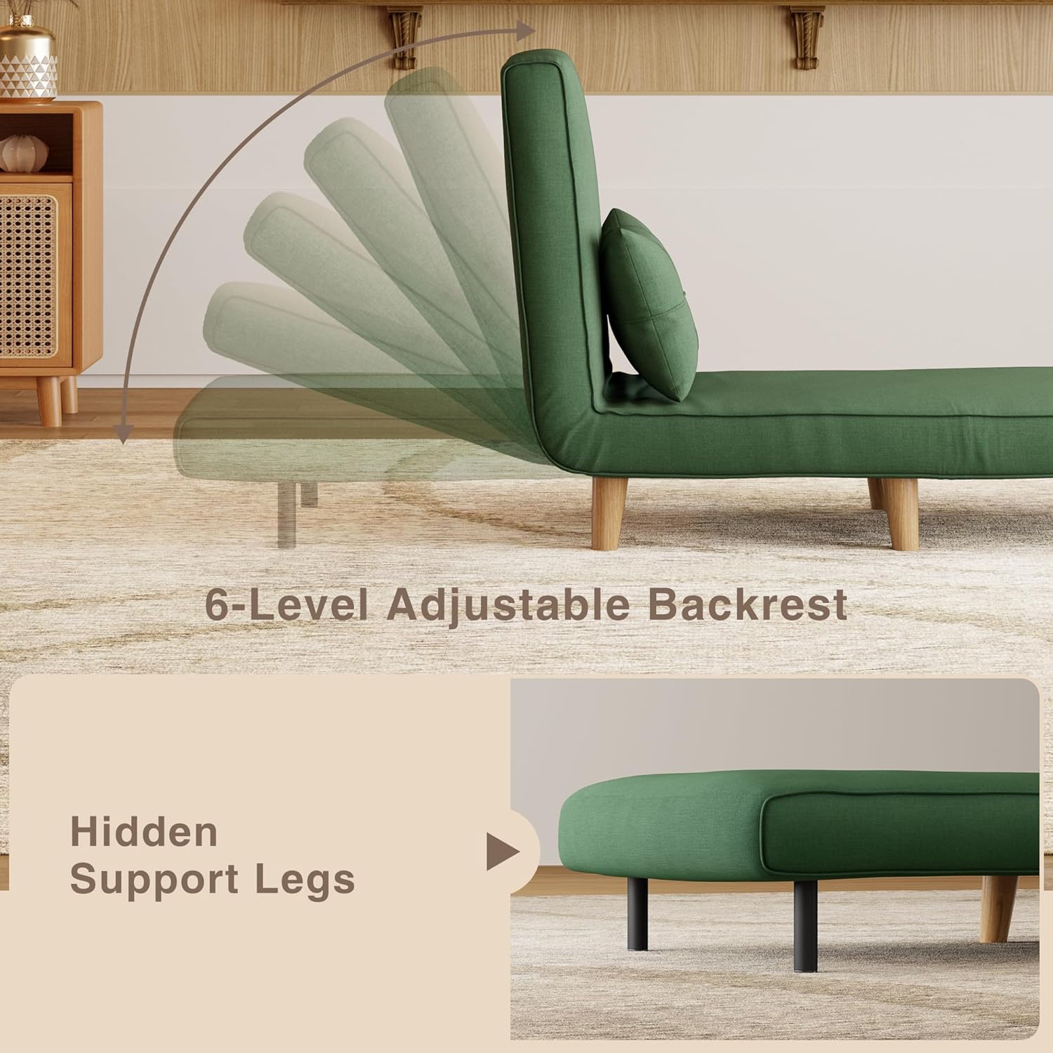 3-in-1 sleeper chair bed convertible chair bed futon sofa with adjustable backrest wourant