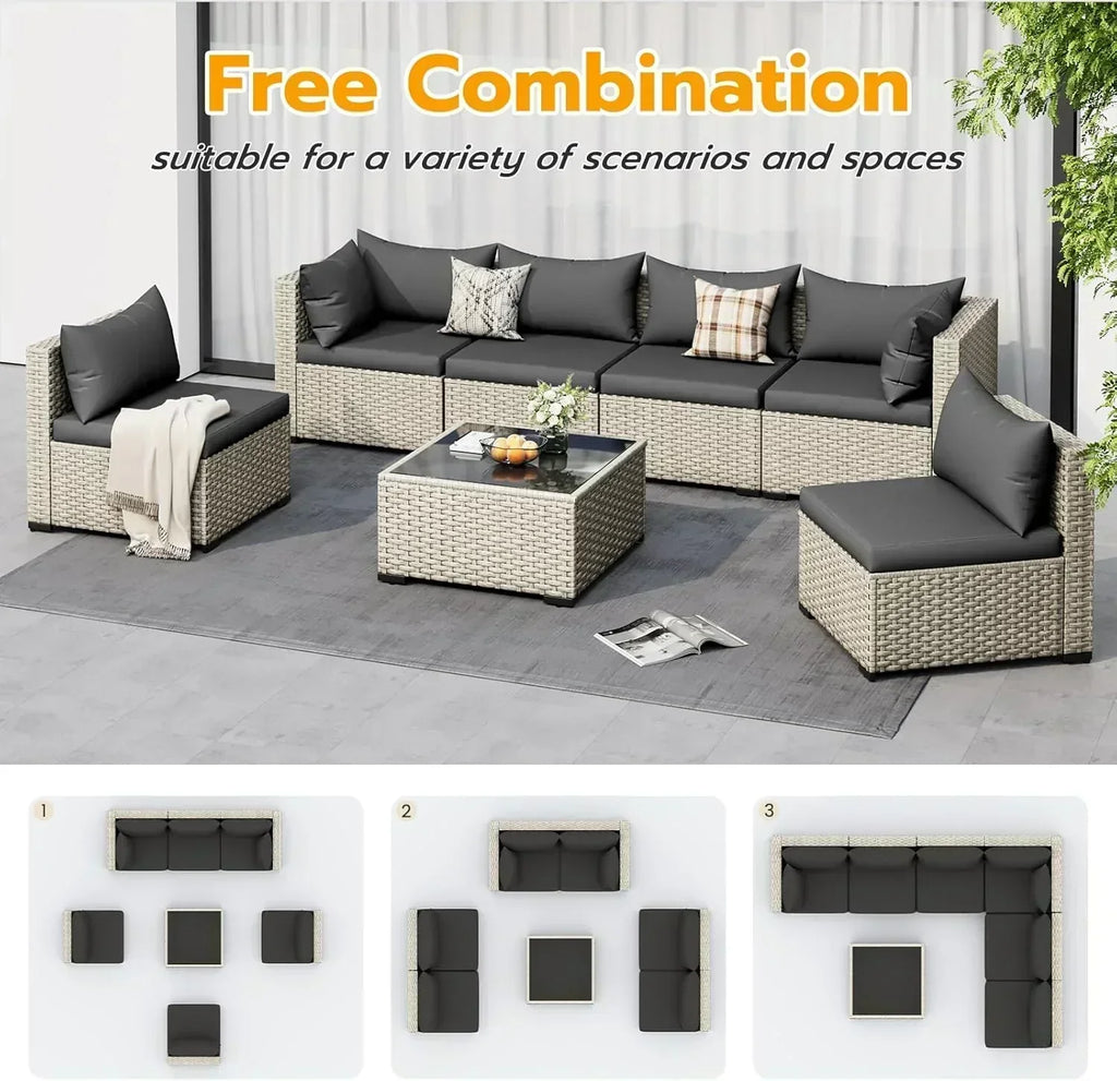 UDPATIO Outdoor Patio Furniture Set 7-Piece PE Wicker Sectional Sofa Outdoor Conversation Set wourant