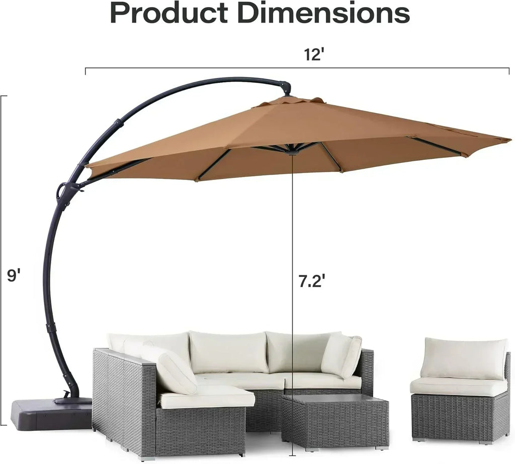 LAUSAINT HOME Outdoor Patio Umbrella with Base included 11 FT Deluxe Curvy Cantilever Umbrella wourant