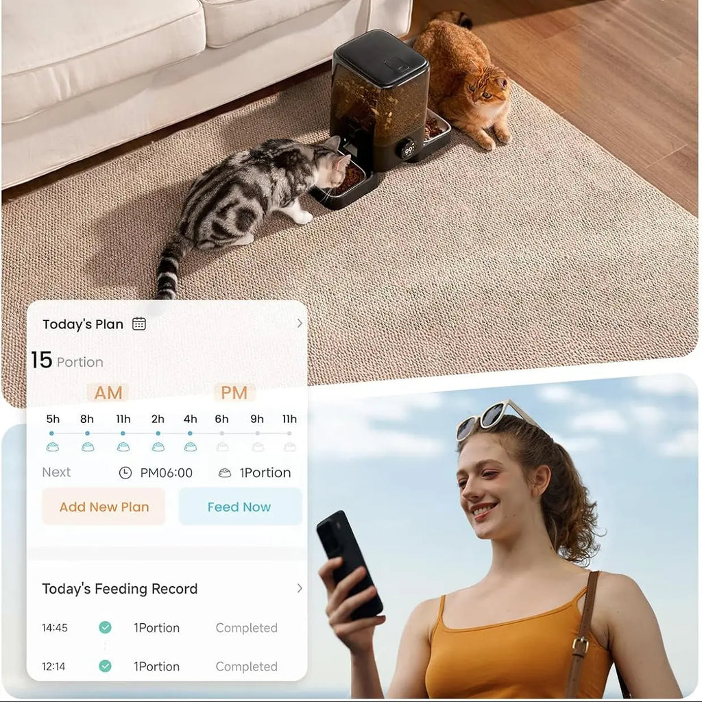 Cordless Automatic Cat Feeder for 2 Cats 5L Dual Bowl WiFi App 100-Day Battery anfaavocat