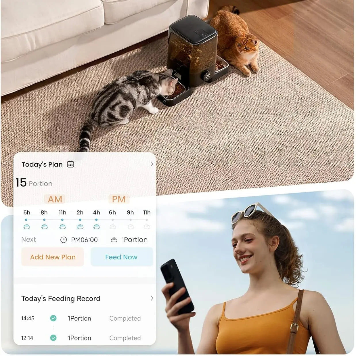 Cordless Automatic Cat Feeder for 2 Cats 5L Dual Bowl WiFi App 100-Day Battery anfaavocat