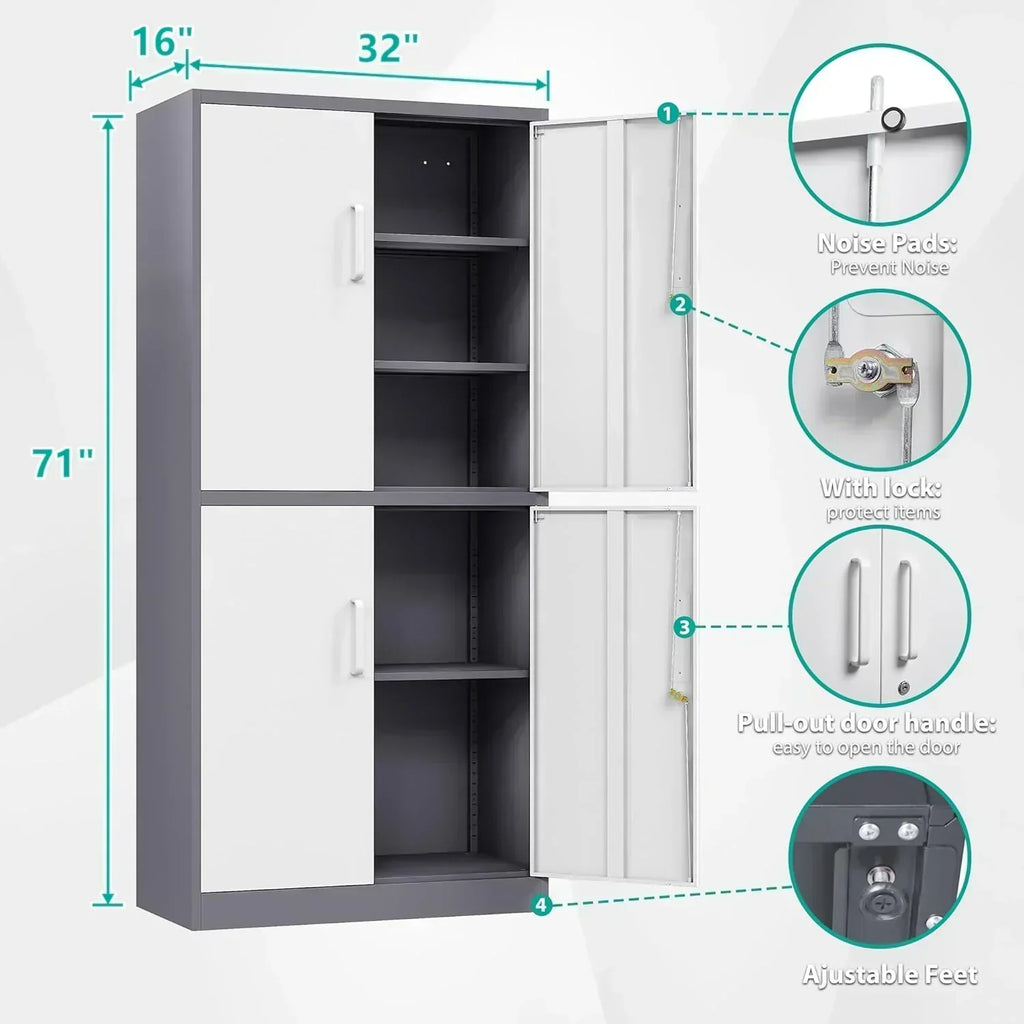 Metal Storage Cabinet with 2 Doors and 6 Shelves Black Metal Cabinet Garage Storage Cabinet wourant