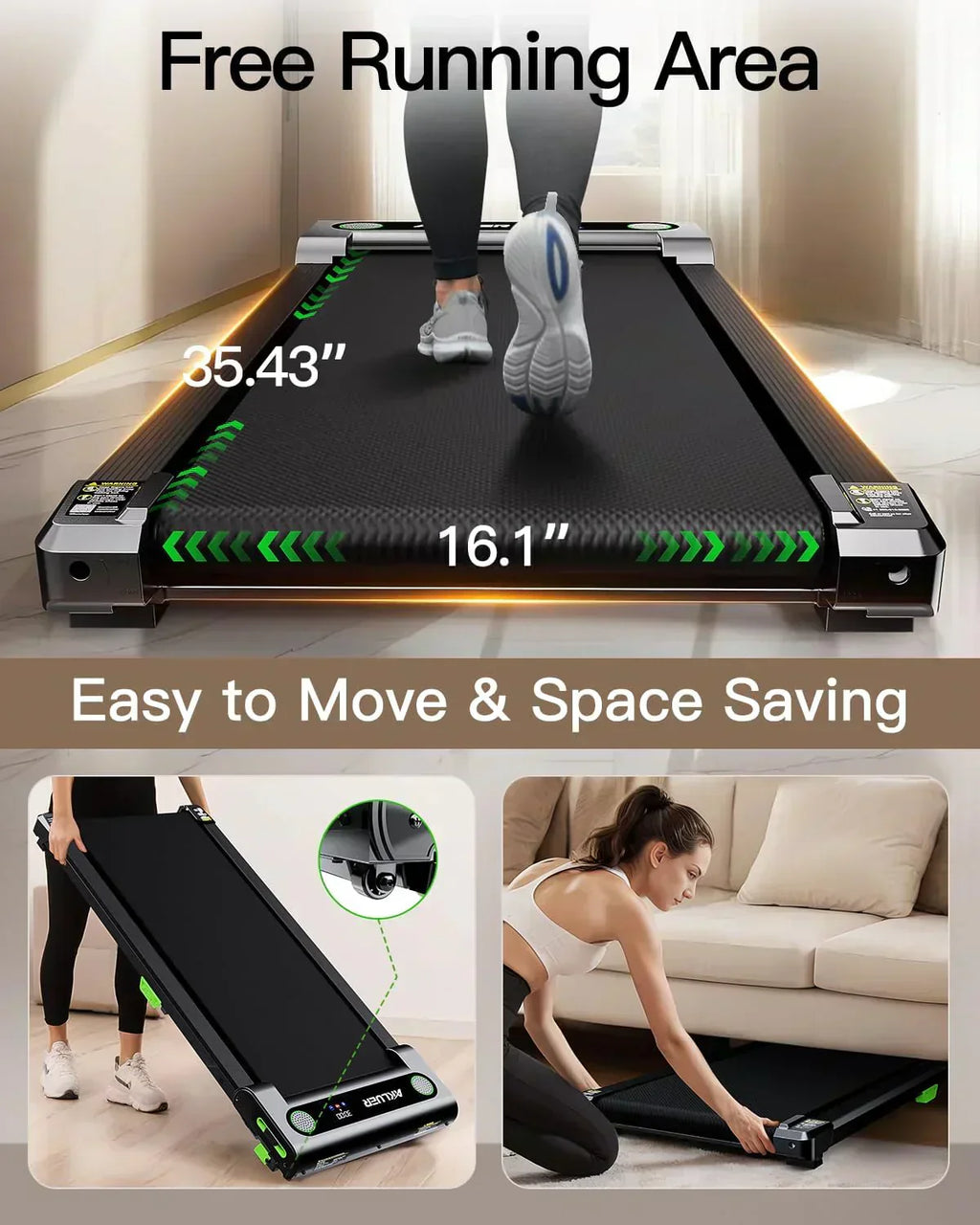 Akluer Inclined Home Treadmill 2.5 HP Small Under-Desk Treadmill Remote Control LED Display wourant