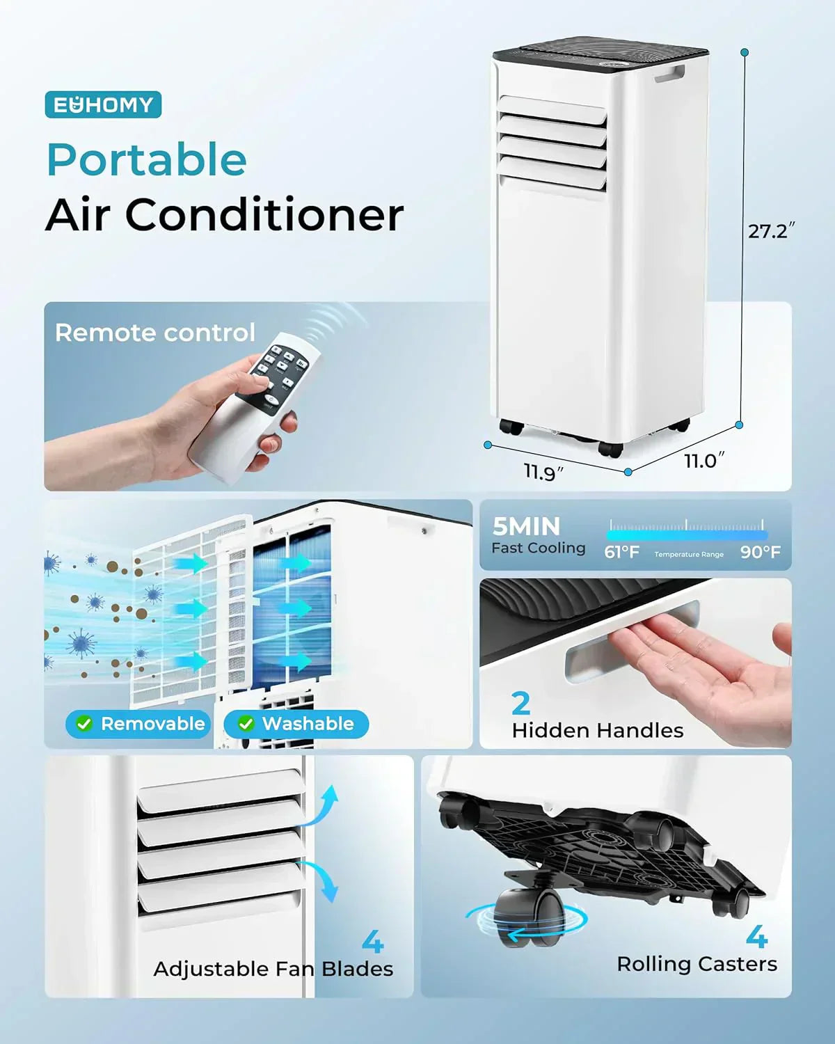 EUHOMY 8,000 BTU Portable Air Conditioners 4-in-1 Portable AC Unit Up to 350 Sq.Ft wourant