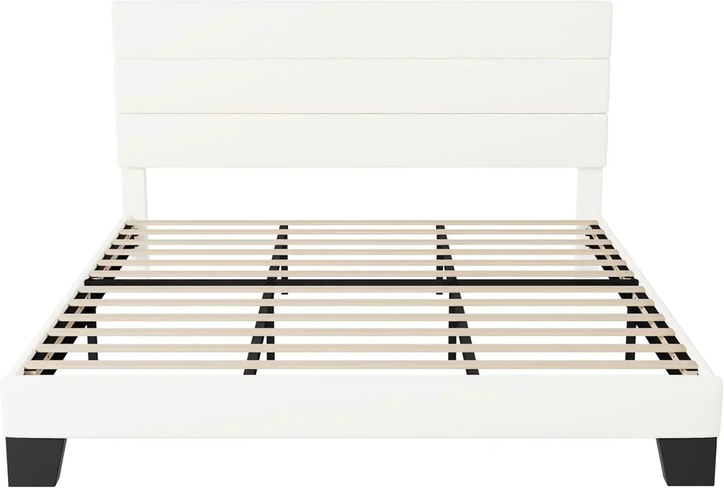 Allewie Queen Size Platform Bed Frame with Fabric Upholstered Headboard Wooden Slats Support wourant