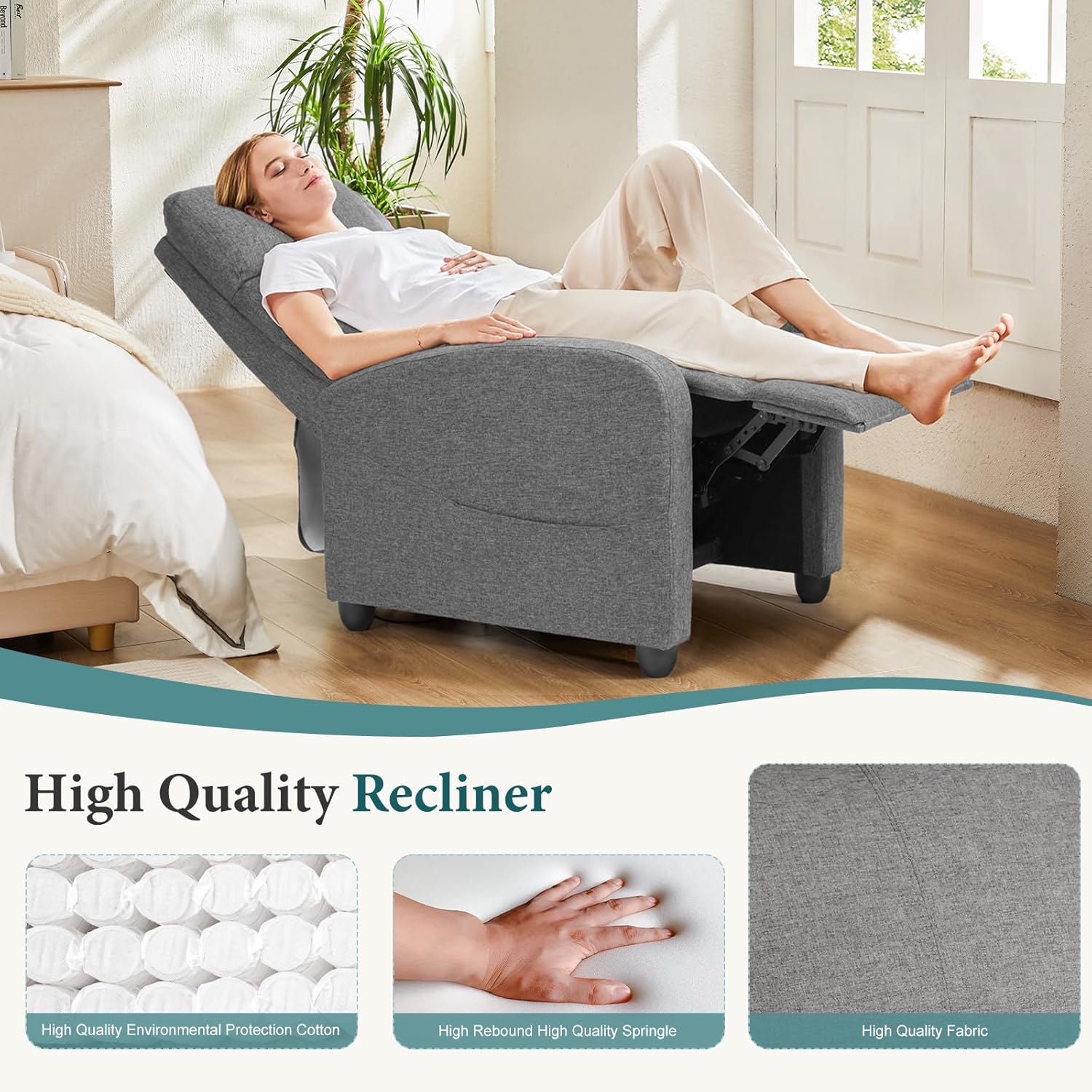 Swivel high-back rocking chair with footrest padded glider baby chair with comfortable deep seat wourant